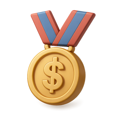 3D Dollar Sign Medal Icon with Ribbon