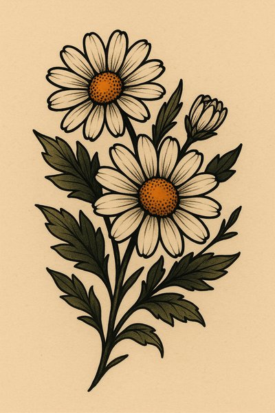 Illustration of Daisies with Detailed Floral Design