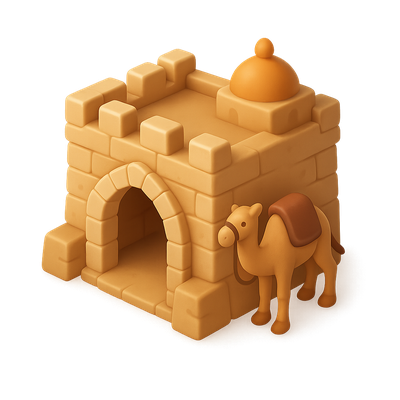 3D Caravanserai Icon with Camel in Isometric View
