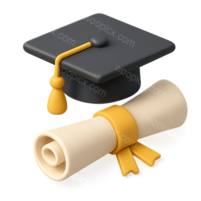 Stylish 3D Graduation Icon with Scroll and Cap