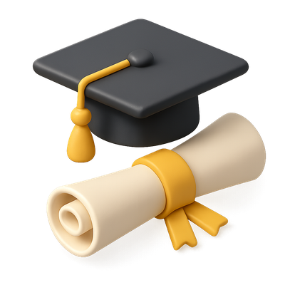 Stylish 3D Graduation Icon with Scroll and Cap