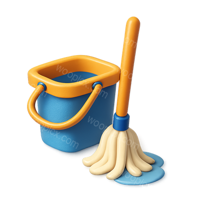 Stylish 3D Mop and Bucket Icon in Isometric View