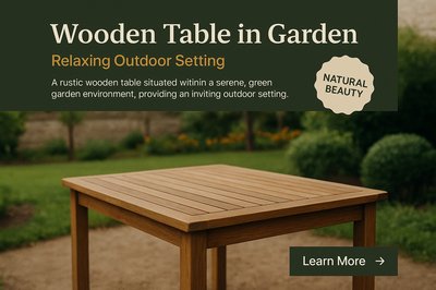 Wooden Table in Garden: A Serene Outdoor Setting