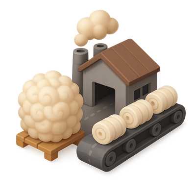 3D Icon of a Factory with Bales and Smoke