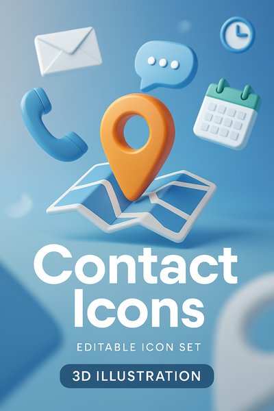 3D Contact Icons Illustration for Communication and Navigation