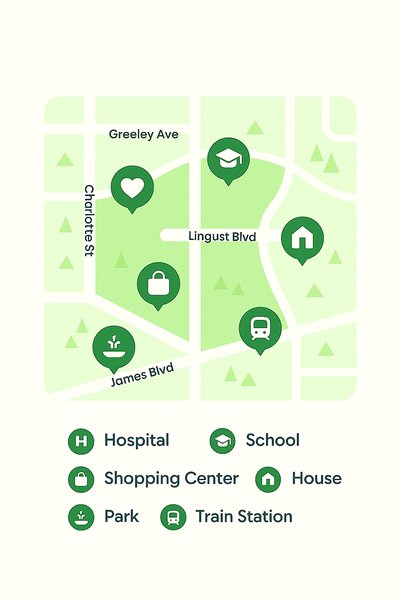 Illustrative Map with Key Landmarks and Icons