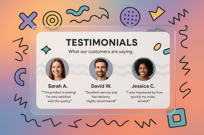 Dynamic 3D Testimonials Section with Abstract Design