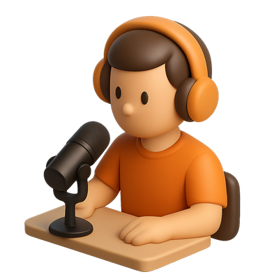 3D Podcast Host Icon with Microphone in Isometric View