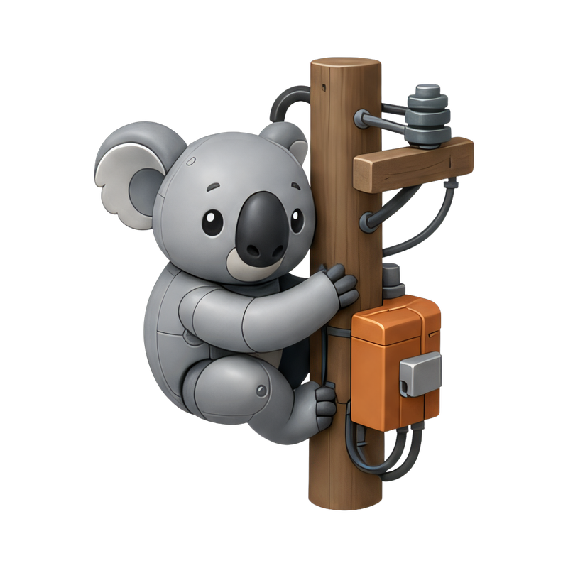 cute robot koala on power pole