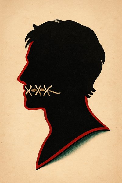 Tattoo Design of a Silhouette with Stitched Mouth