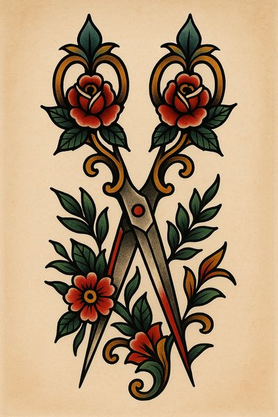 Vintage Scissors with Floral Design Artwork