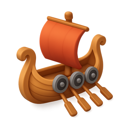 3D Icon of a Viking Ship with Orange Sail