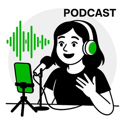 Illustrative Podcast Graphic Featuring a Host with Microphone