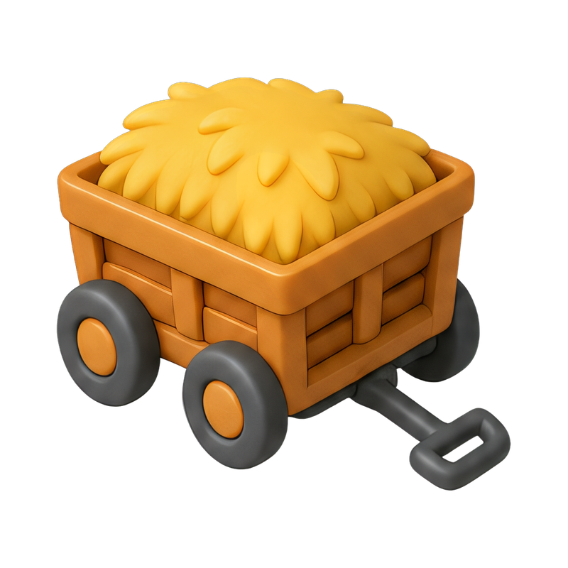 rustic hay wagon in field