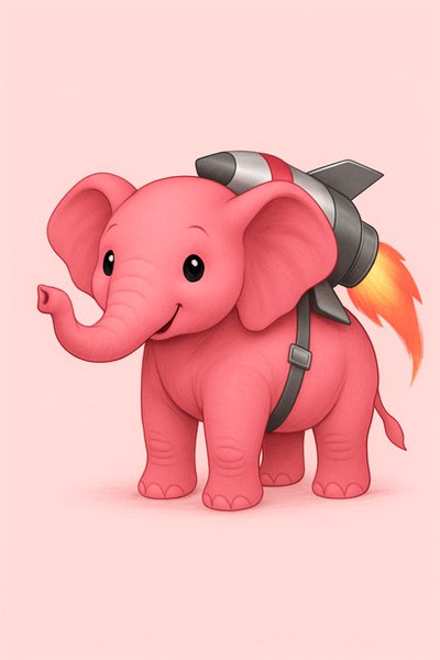 Cute Cartoon Elephant with Rocket Backpack