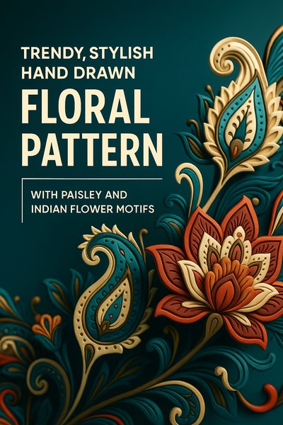 Trendy Stylish Hand Drawn Floral Pattern with Paisley Motifs