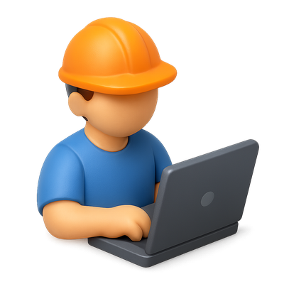 3D Worker Icon with Laptop in Isometric View