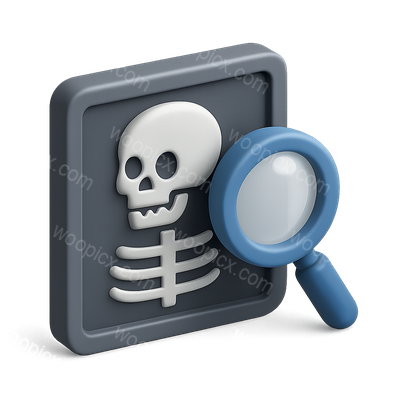 3D X-ray Icon Featuring Skeleton and Magnifying Glass