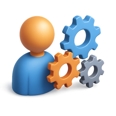 3D Illustration of Person with Gears in Isometric View