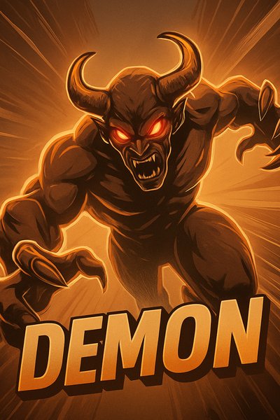 Dynamic Demon Design with Neon Glow and Bold Typography