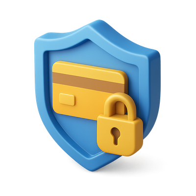 3D Payment Shield Icon with Lock and Card Design