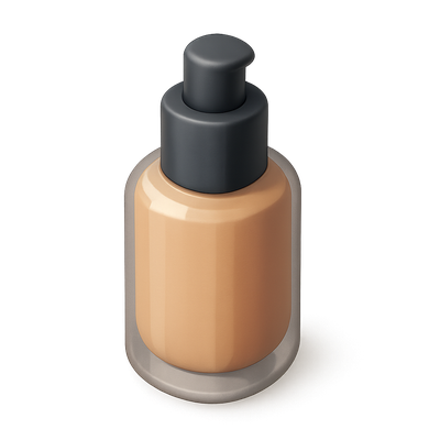 Stylish 3D Foundation Bottle Icon with Isometric Design