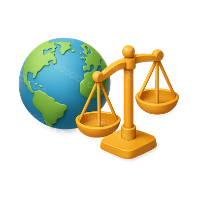 3D Icon of Earth with Balance Scales in Isometric View
