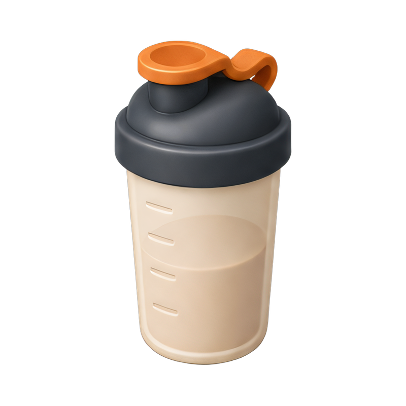 Protein shake bottle on table