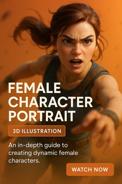 Dynamic Female Character Portrait in 3D Illustration
