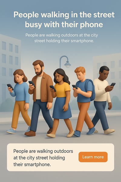People Walking on City Street Engrossed in Their Phones