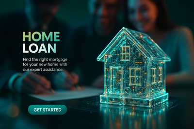 High-Tech Future Home Loan Concept with Happy Clients