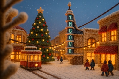 Knitted Los Angeles Scene with Holiday Cheer