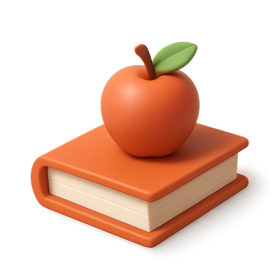 Stylish 3D Book Icon with Apple Topper