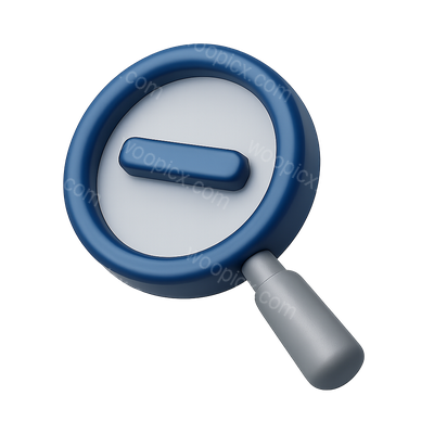 3D Magnifying Glass Icon with Minus Sign in Isometric View