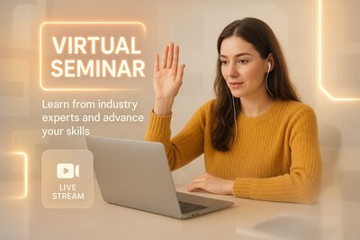 Virtual Seminar Promotional Image Featuring Engaged Participant