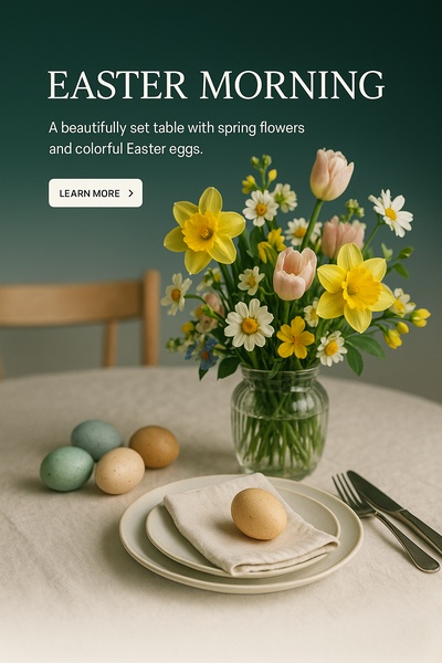 Elegant Easter Table Setting with Spring Flowers and Eggs