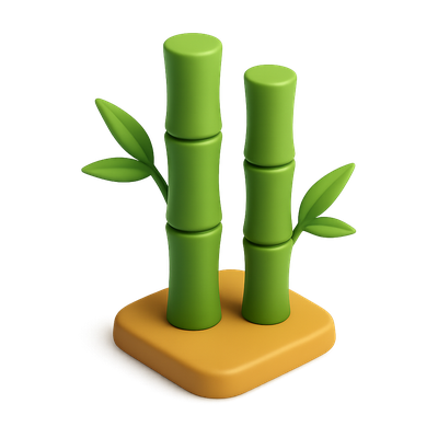 Stylized 3D Bamboo Icon with Isometric View