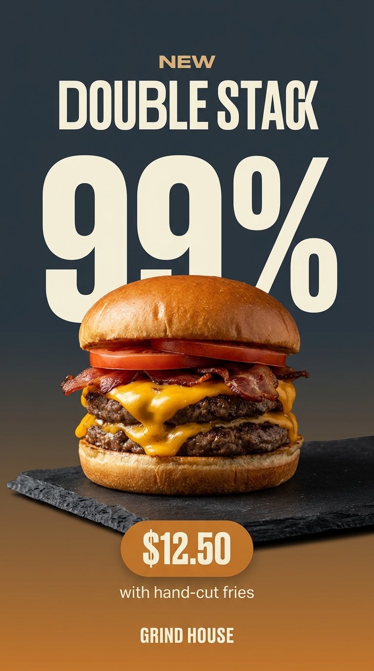 Gourmet double cheeseburger display