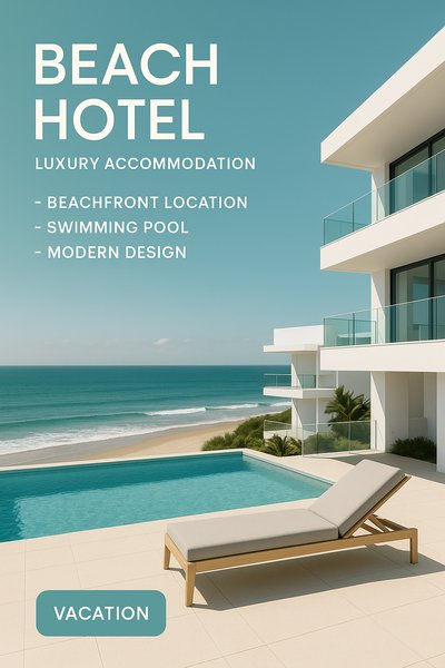 Luxury Beach Hotel Promotional Graphic with Modern Design Elements