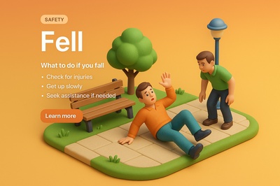 3D Scene Illustrating Safety Tips for Falling with Realistic Style