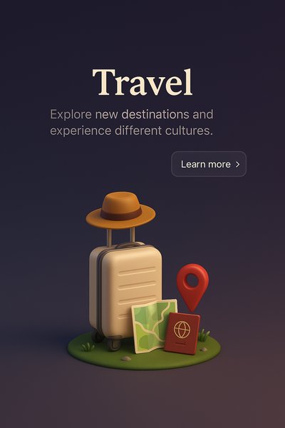 Stylish 3D Travel Scene with Suitcase and Map