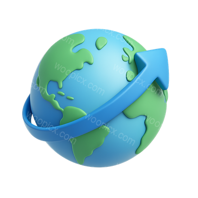 Stylish 3D Globe Icon with Curved Arrow Design