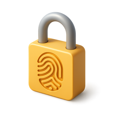 3D Fingerprint Lock Icon in Bright Yellow