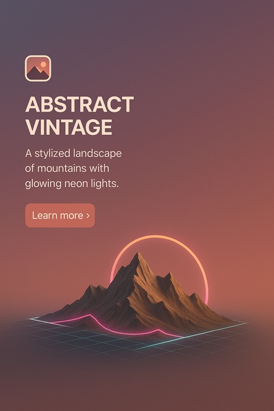 Abstract Neon Mountain Landscape in Vintage Style