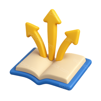 Stylized 3D Icon of a Book with Arrows
