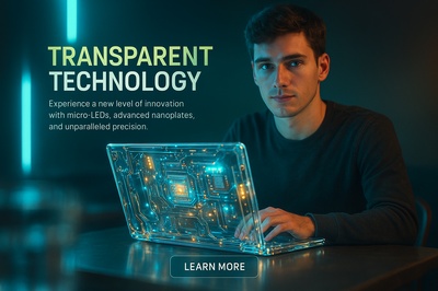 Hyper-Realistic Cafe Scene with Young Man and Transparent Technology