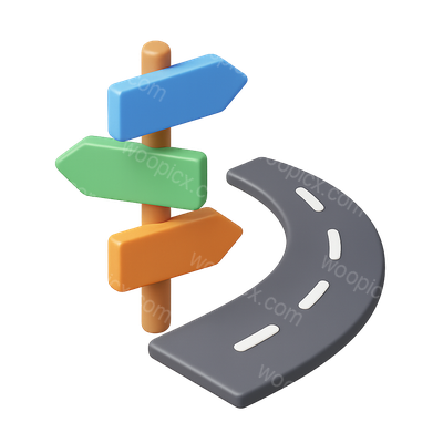 3D Direction Sign Icon with Curved Road Design
