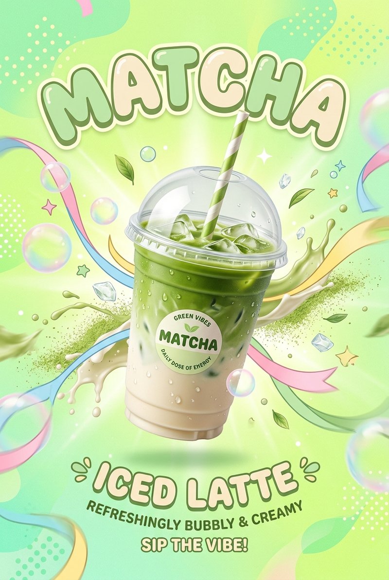 Pastel matcha latte in a cup