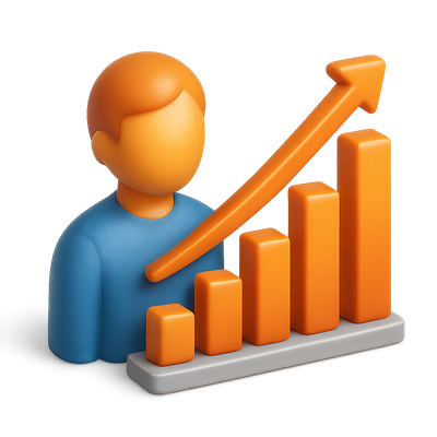 3D Growth Icon with Chart and Person Representation