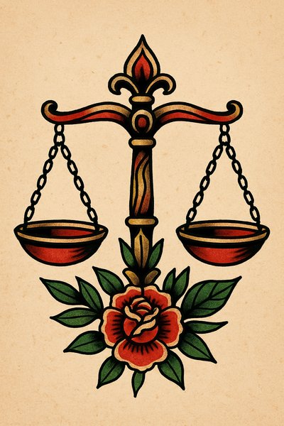 Stylized Tattoo Design of Scales and Rose